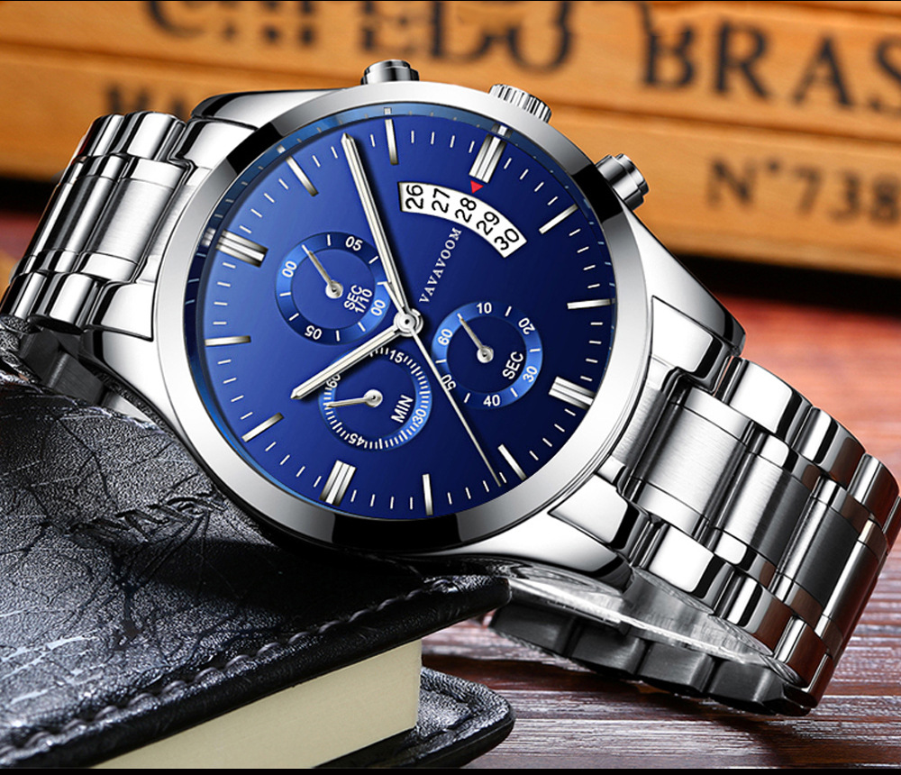 Stainless Steel watch Strap Business Casual Fashion Calendar Quartz Men's Watch Waterproof