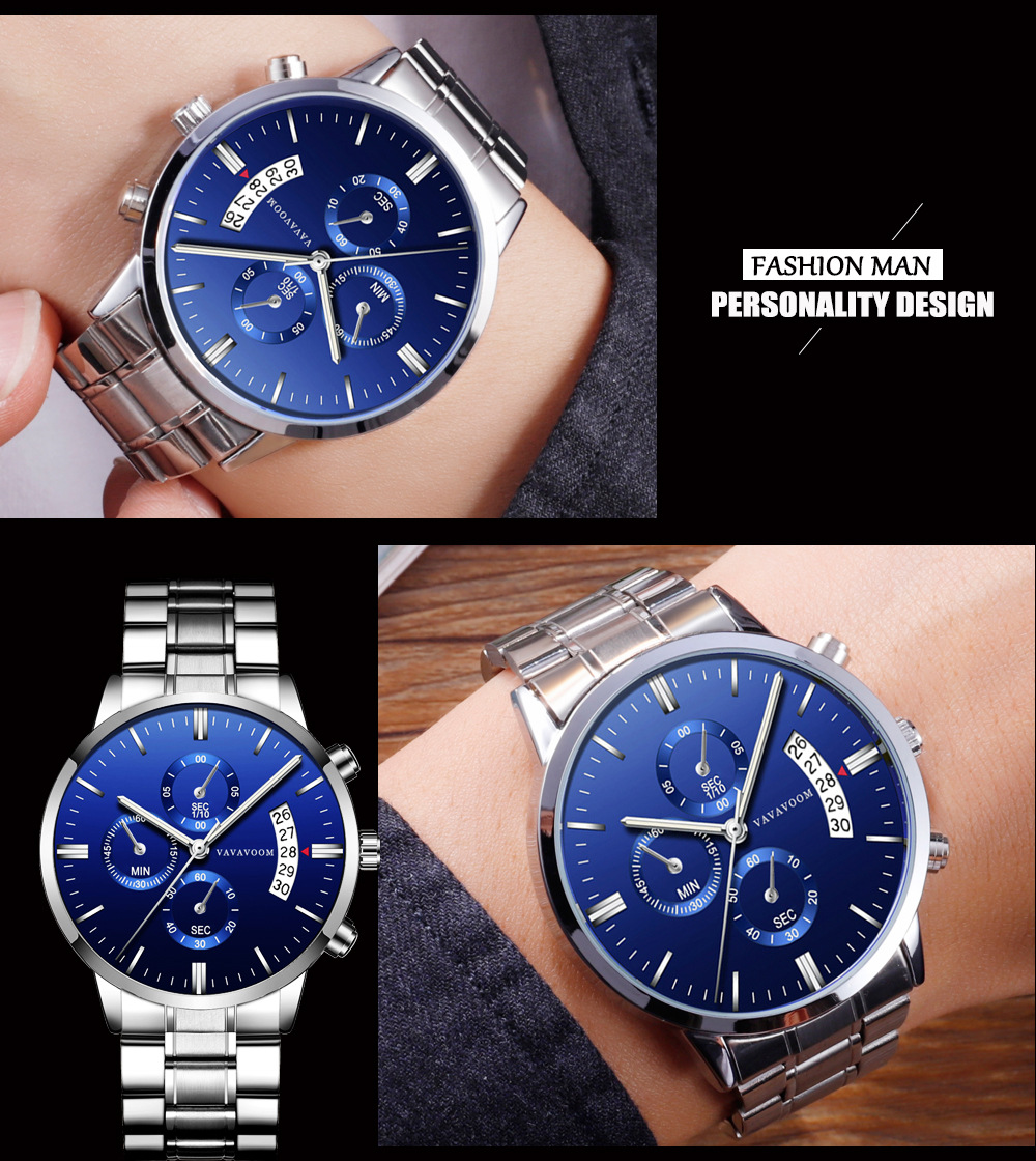 Stainless Steel watch Strap Business Casual Fashion Calendar Quartz Men's Watch Waterproof