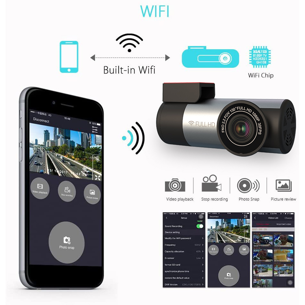 Dash Cam WIFI FULL HD 1080P Super Mini Car Camera DVR Wireless Night Version G-Sensor Driving Recorder(no card)
