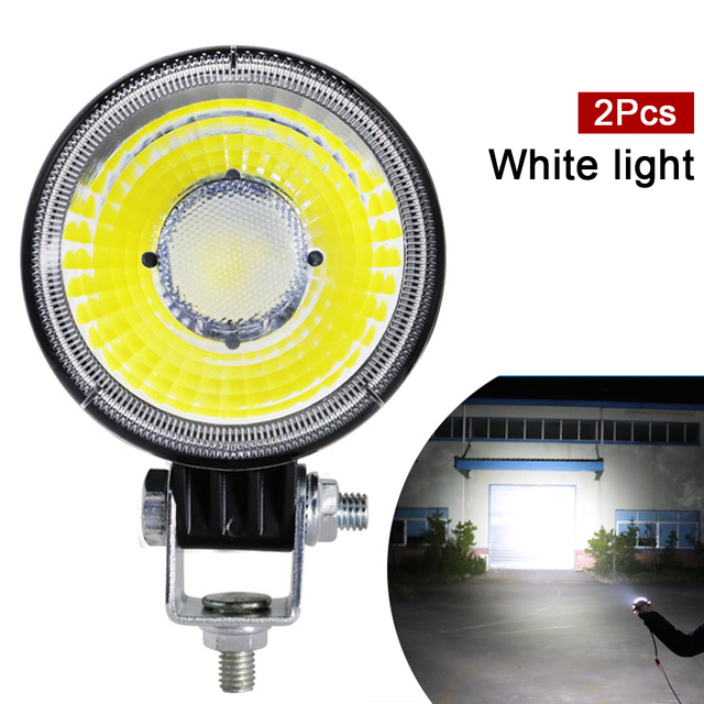 2PCS LED COB Work Light Round LED Pod Light Spotlight Super Bright White Amber Running Light for Cars Motorcycles