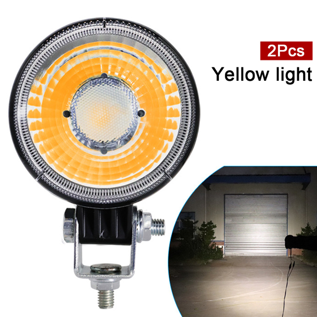 2PCS LED COB Work Light Round LED Pod Light Spotlight Super Bright White Amber Running Light for Cars Motorcycles