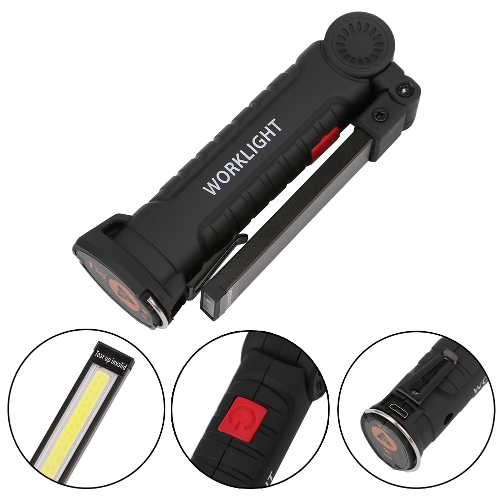 COB LED Flashlight Portable USB Rechargeable 5 Mode Car Working Light Magnetic Torch Hanging Hook Lamp For Repairing Camping