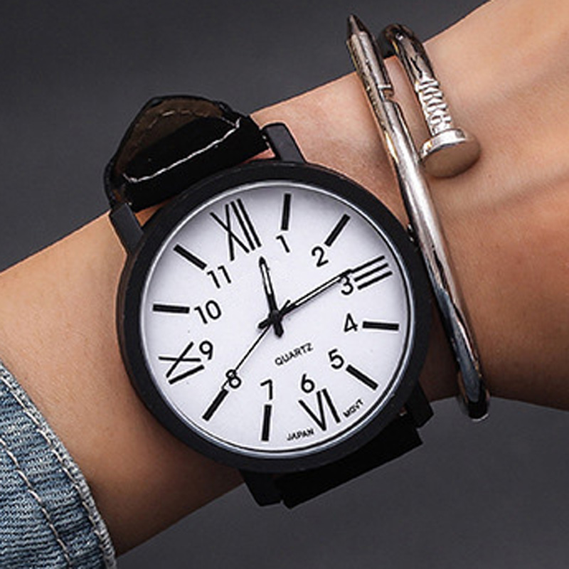 Romantic Big Dial Leather Band Watch Fashion Cute Wristwatch Men Clock Quartz Watches