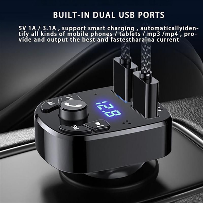 Car 5.0 FM Transmitter Wireless Handsfree Audio Receiver Auto MP3 Player USB Fast Charger Bluetooth-compatible Car Accessories C