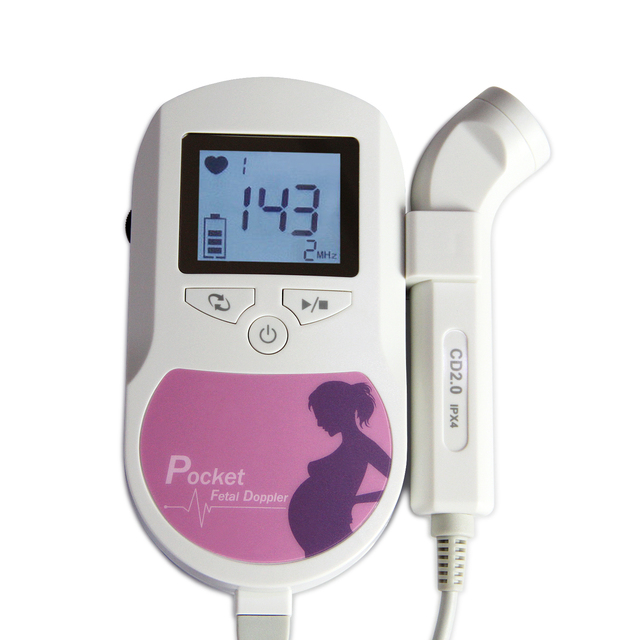 Fetal Doppler  Heart Beat Monitor Backlight LCD Pink Colour with 2Mhz 3mhz 8Mhz Probe Baby Heart Beat Monitor Probe