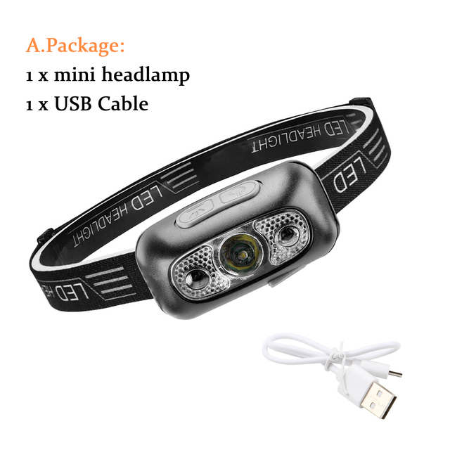 Sensor Mini Rechargeable Powerful Headlamp Fishing Lamp Camping Waterproof Head Flashlight Hunting Hiking  USB LED Work Headlamp