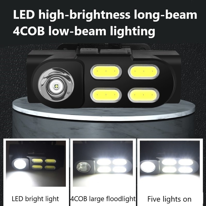 1pc  Mini LED Headlamp 4COB  Work Light Rechargeable Waterproof Headlight Use for Fishing Camping Flashlight head lamp