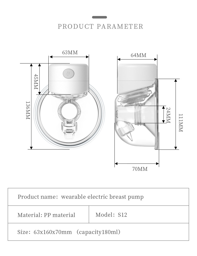 Wearable Electric Breast Pump LED Display Wireless Fully Automatic High Suction Portable Rechargeable Breast Pump