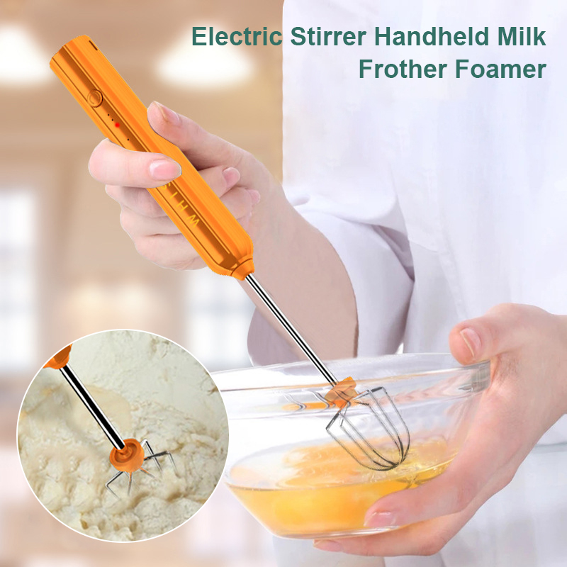 Kitchen Dining room appliances Electric Milk Frother Handheld Whisk Cordless Egg Beater USB Rechargeable Foamer for Coffee Cappuccino Matcha Lattes with 2 Head