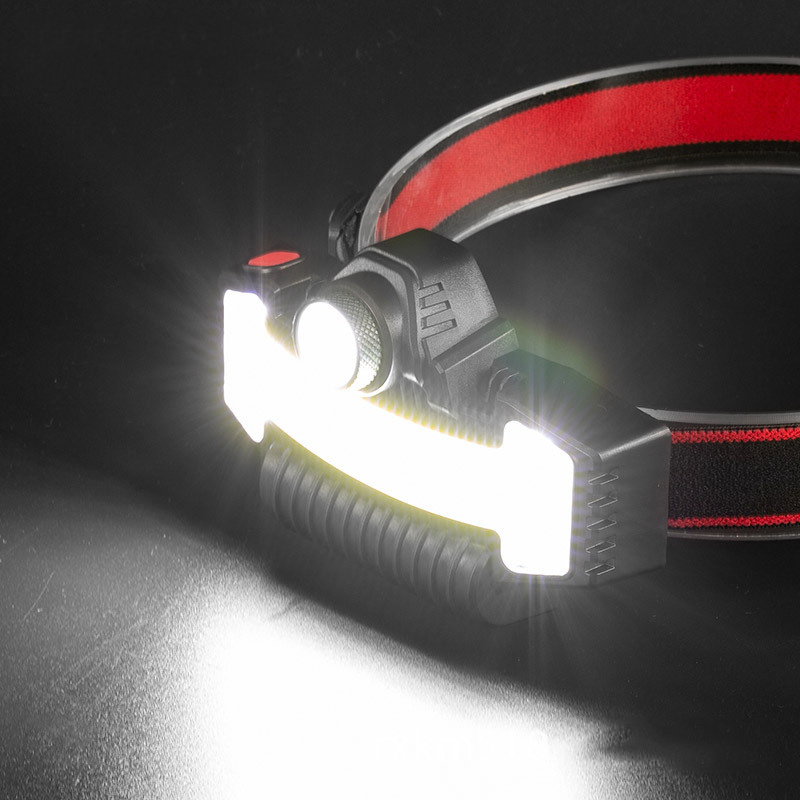 New Zoom Long-range LED+COB Strong Light Headlight Built-in Battery USB Charging Work Light Red and Blue Warning Flash Light