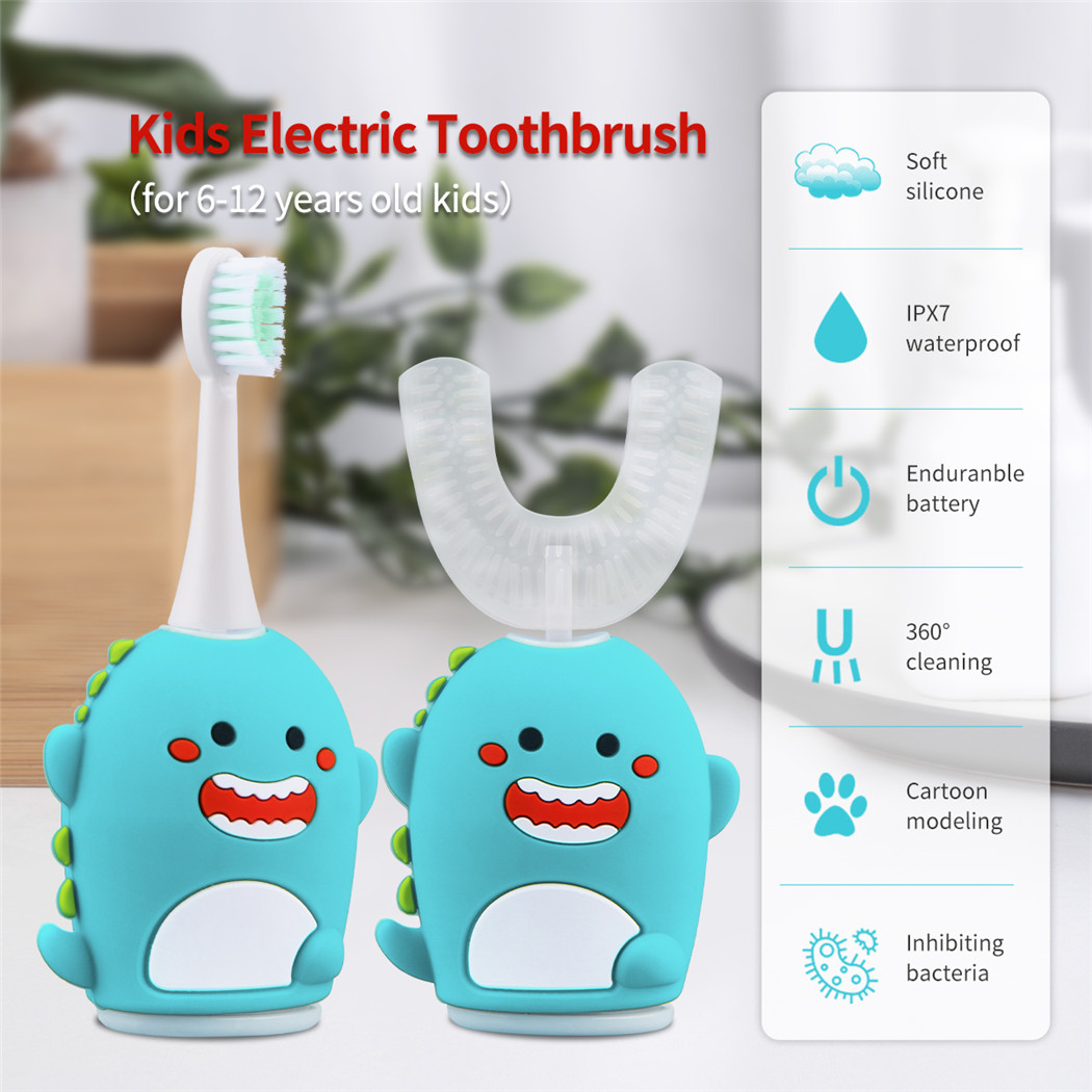 CkeyiN 2in1 Smart U Shape Sonic Kids Electric Toothbrush 360 Degress Automatic Tooth Brush Teeth Whitening Cleaning Rechargeable