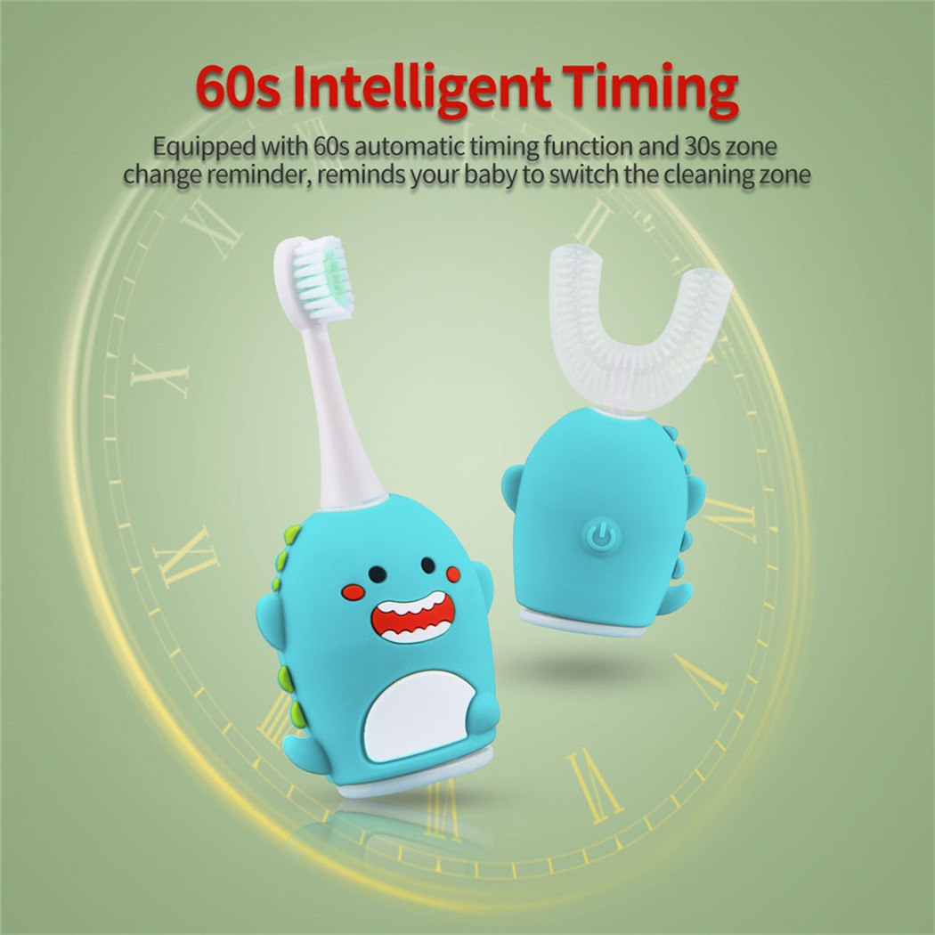 CkeyiN 2in1 Smart U Shape Sonic Kids Electric Toothbrush 360 Degress Automatic Tooth Brush Teeth Whitening Cleaning Rechargeable