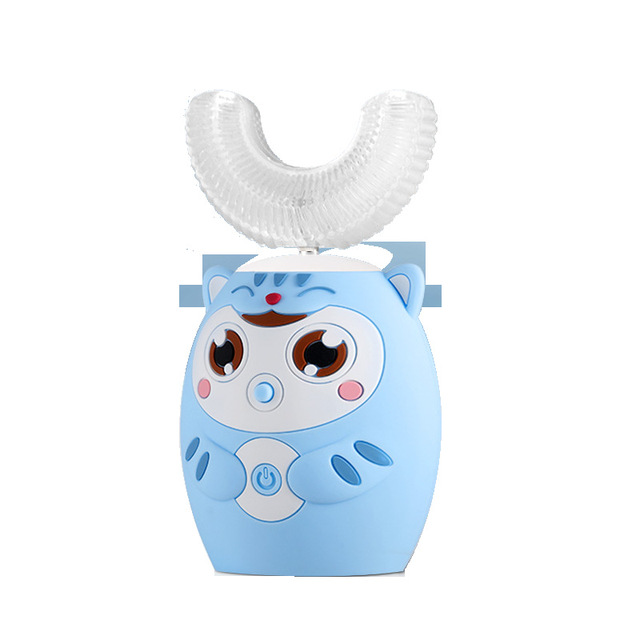 Kids Sonic Electric Toothbrush 360 Degrees Automatic U Shaped Ultrasonic Children Teeth Tooth Cartoon Pattern Silicon Brush Head