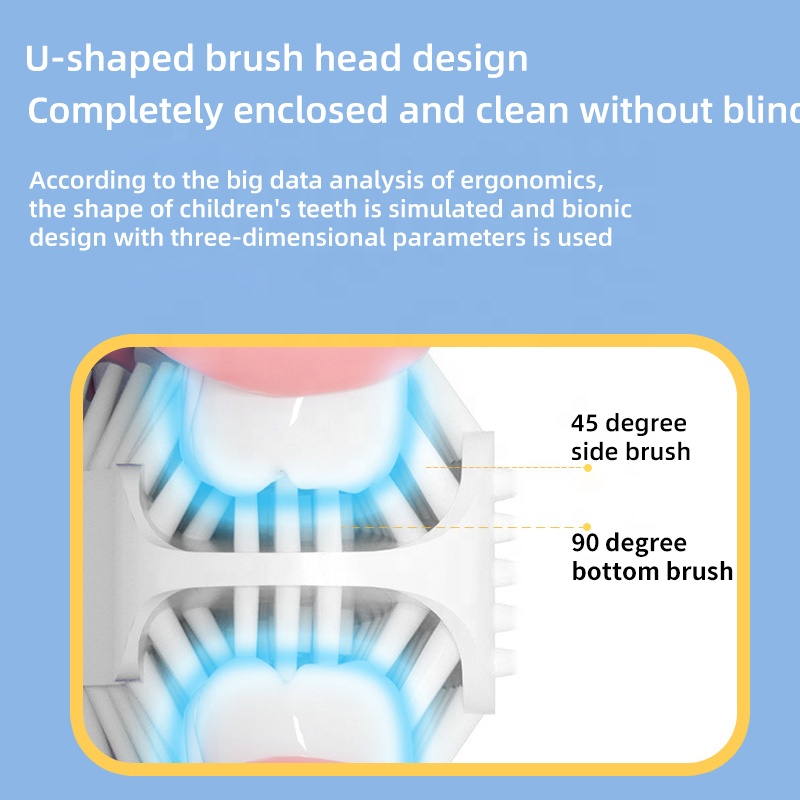 Kids Sonic Electric Toothbrush 360 Degrees Automatic U Shaped Ultrasonic Children Teeth Tooth Cartoon Pattern Silicon Brush Head