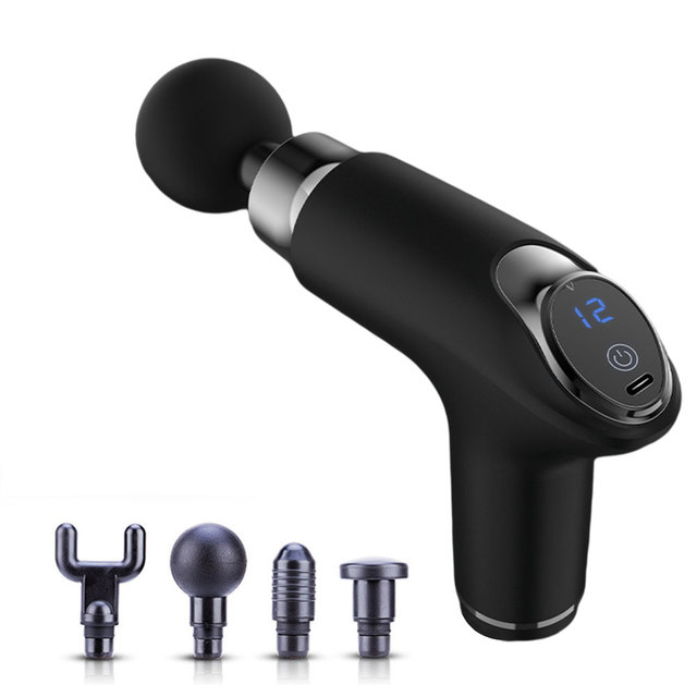 Mini Massage Gun Muscle Transparent Body Massager Electric 4 Heads Fascial Gun Massager Relaxation