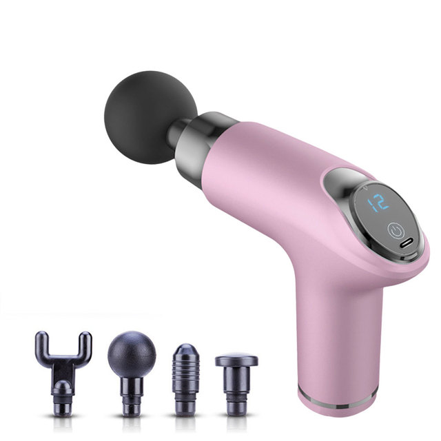 Mini Massage Gun Muscle Transparent Body Massager Electric 4 Heads Fascial Gun Massager Relaxation