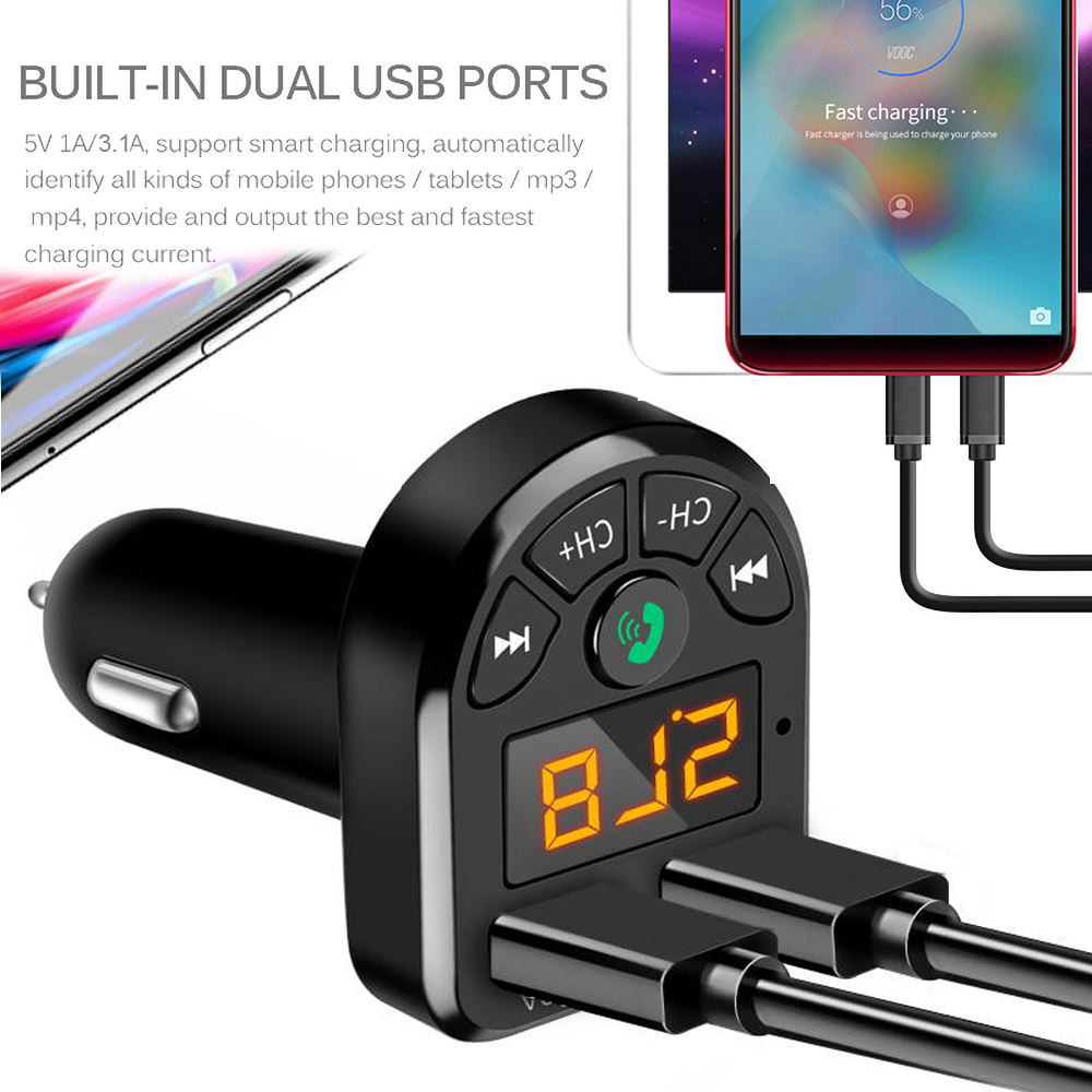 Bluetooth 5.0 FM Transmitter Car Kit MP3 Modulator Player Wireless Handsfree Audio Receiver Dual USB Fast Charger 3.1A