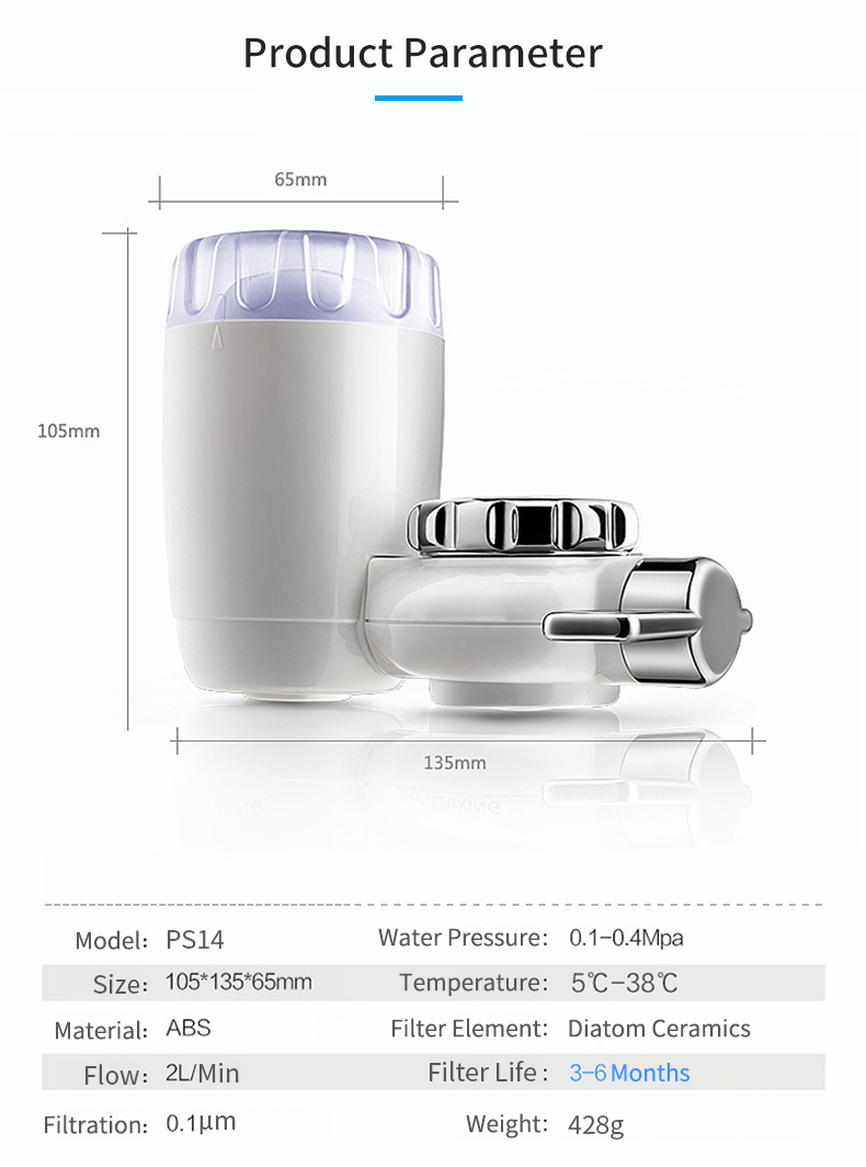 Tap Water Purifier Water Filter Kitchen Faucet Washable Ceramic Percolator Water Cleaner Remove Impurities Bacteria Rust