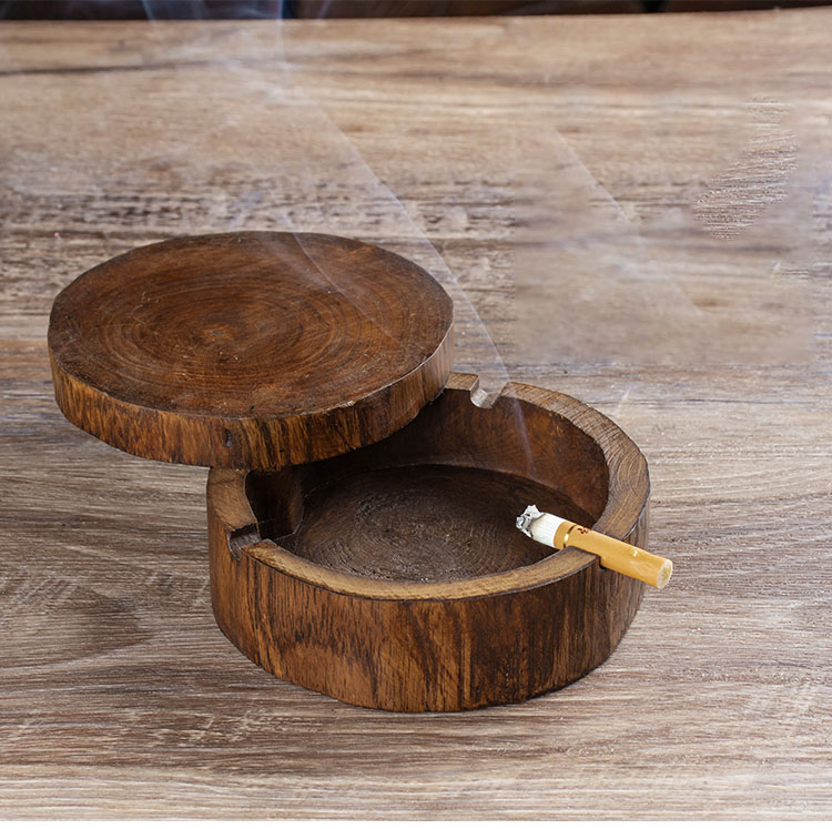 Chinese Wooden Ashtray Manual Retro Decorative Living Room Desktop Ashtrays Coffee Table Creative Ash Tray Home Decoration