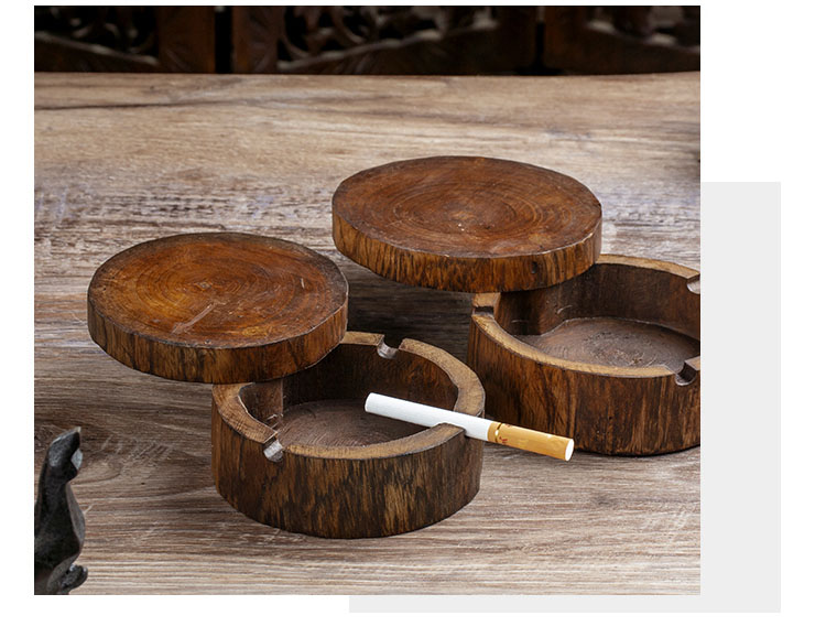 Chinese Wooden Ashtray Manual Retro Decorative Living Room Desktop Ashtrays Coffee Table Creative Ash Tray Home Decoration