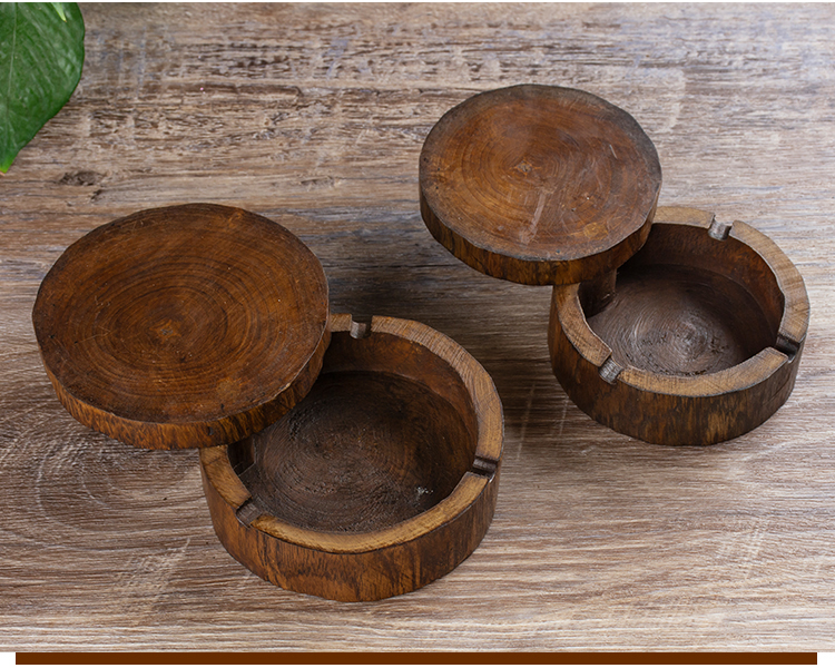 Chinese Wooden Ashtray Manual Retro Decorative Living Room Desktop Ashtrays Coffee Table Creative Ash Tray Home Decoration