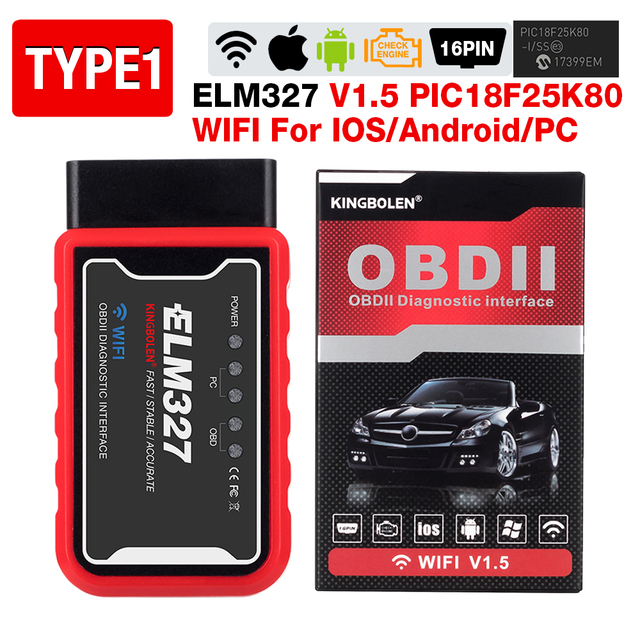 1pc ELM327 V1.5 OBD2 Scanner WiFi BT PIC18F25K80 Chip OBDII Diagnostic Tools for IPhone Android PC ELM 327 Auto Code Reader
