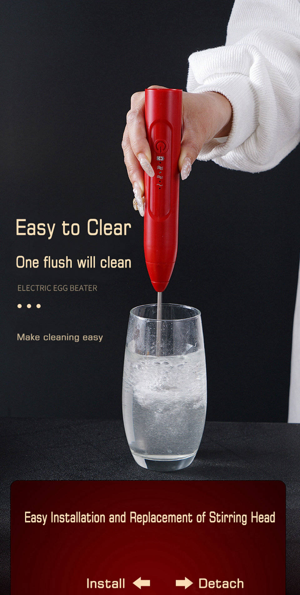 Kitchen Dining room appliances Electric Mixers Handheld Milk Foamer Cappuccino Frother Maker Rechargeable 2 Whisks 3-Speed Mini Stirrer for Latte Egg Mix