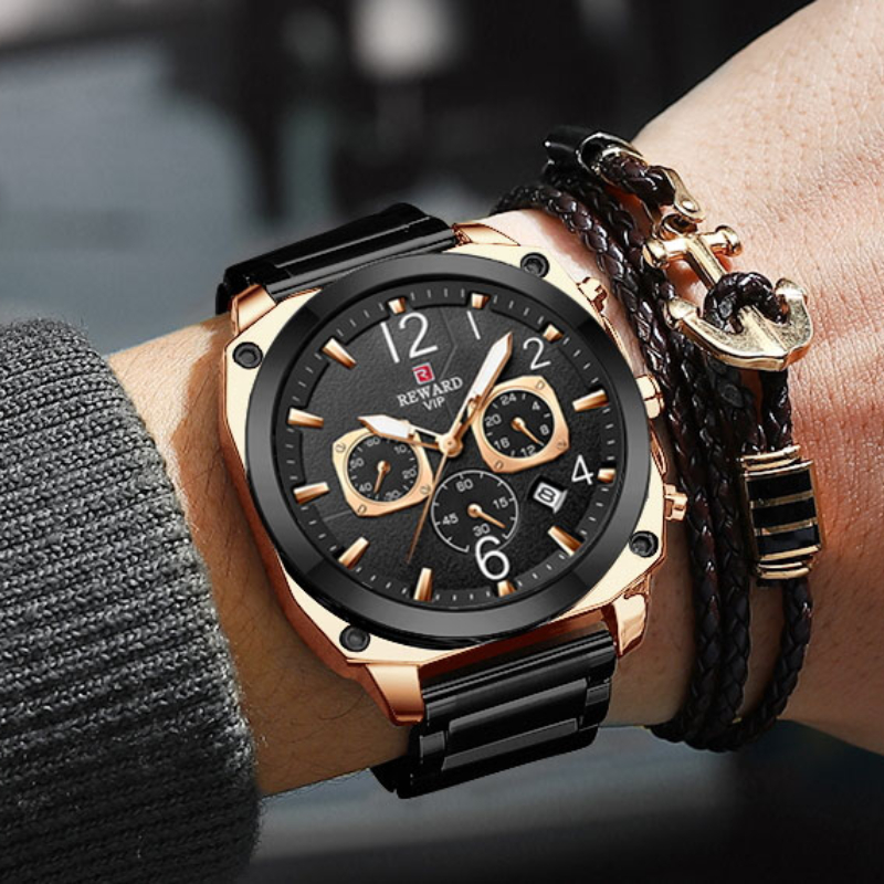 New Men Watches Multifunction Business Quartz Wristwatch Solid Stainless Steel Wrist Watch