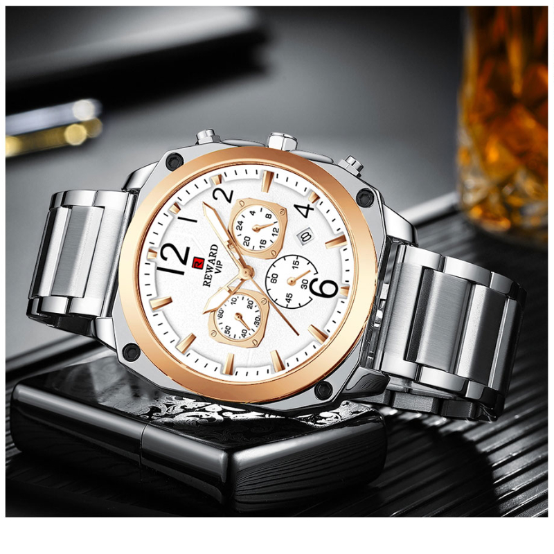 New Men Watches Multifunction Business Quartz Wristwatch Solid Stainless Steel Wrist Watch