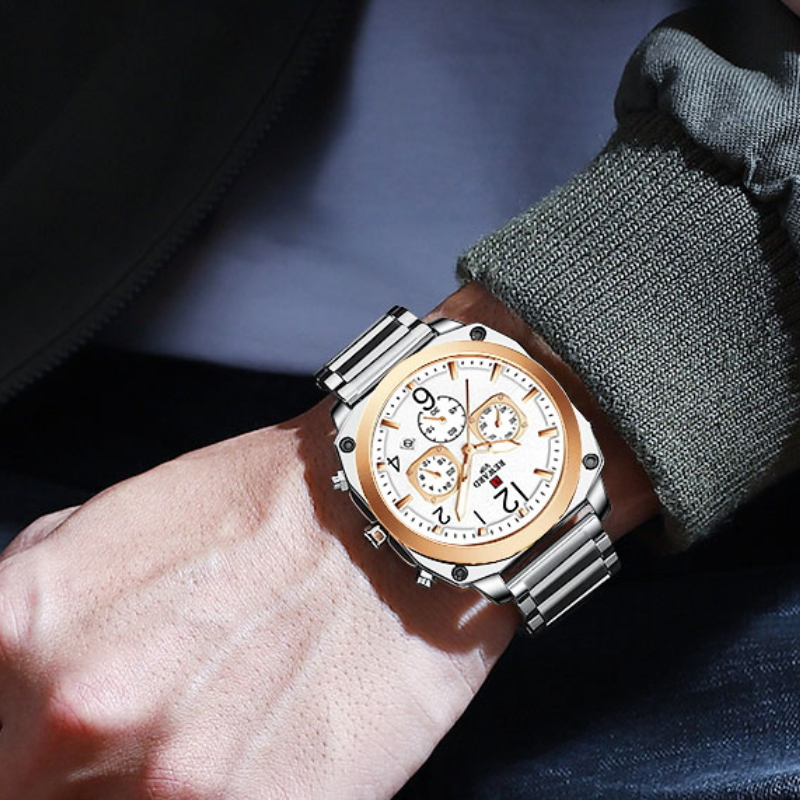 New Men Watches Multifunction Business Quartz Wristwatch Solid Stainless Steel Wrist Watch