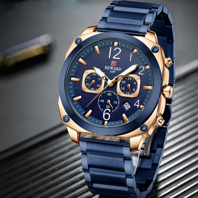 New Men Watches Multifunction Business Quartz Wristwatch Solid Stainless Steel Wrist Watch