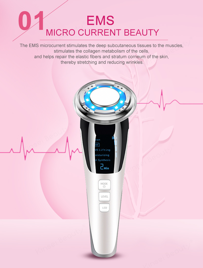 Facial Massager LED light therapy Sonic Vibration Wrinkle Removal Skin Tightening Hot Cool Treatment Skin Care Beauty Device