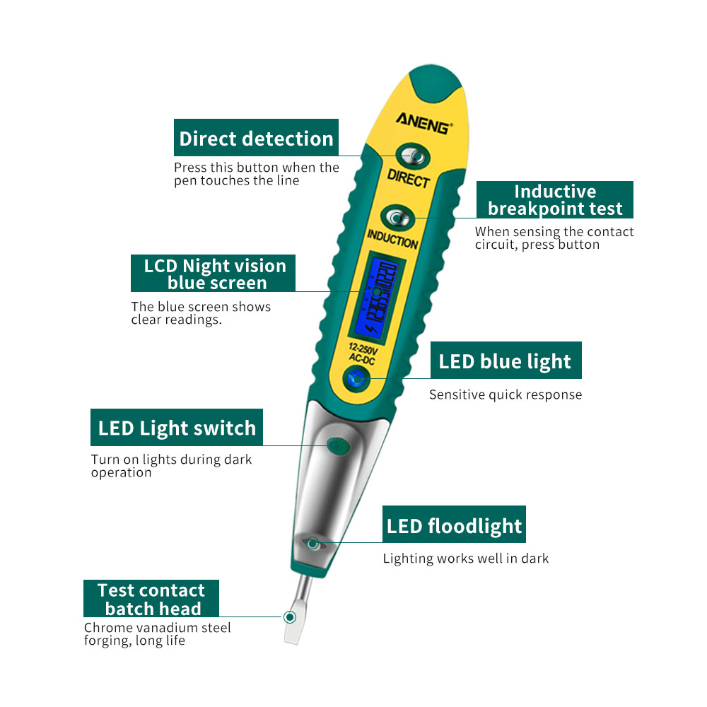 New Digital Test Pencil Tester Electrical LCD Display Screwdriver Voltage Detector Test Pen AC DC 12-250V for Electrician Tools