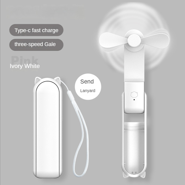 Mini Fan Portable Fan USB Rechargeable Handheld Desktop Fans 2000mAh Quiet Foldable Office Home Handy Power Bank Air Cooler