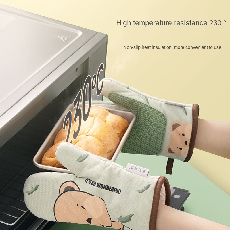 1 pair Kitchen room appliancesHeat-Resistant Gloves Microwave Oven Anti-Hot Gloves Oven Heat Insulation Anti-Scald Thickening Baking Gloves