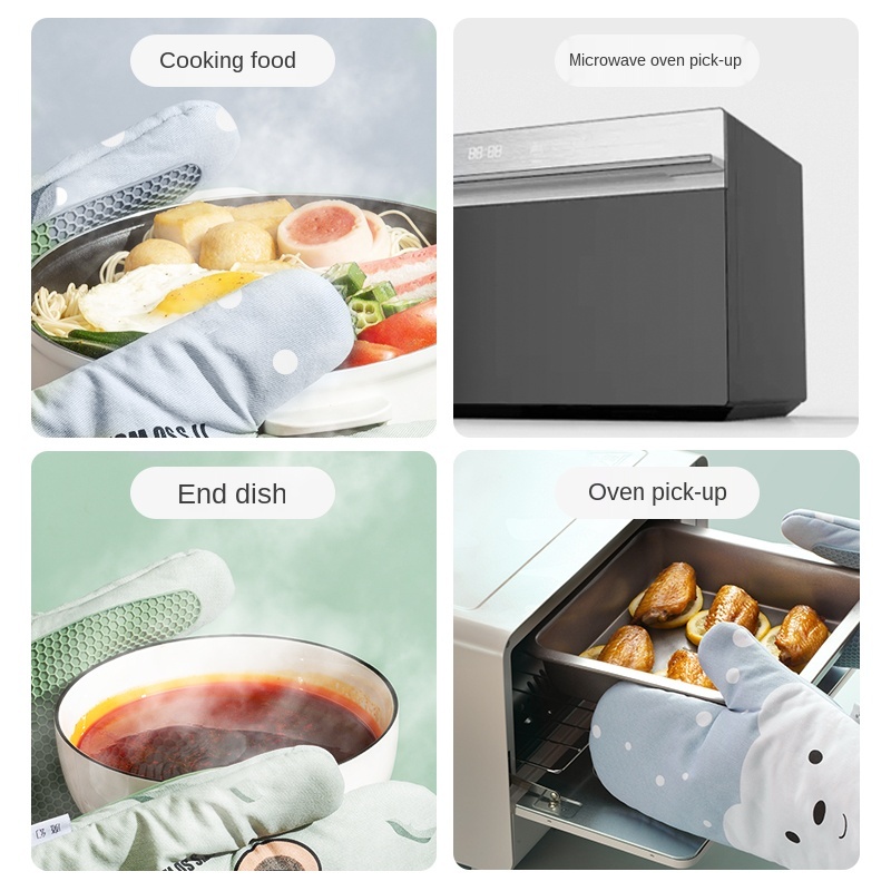 1 pair Kitchen room appliancesHeat-Resistant Gloves Microwave Oven Anti-Hot Gloves Oven Heat Insulation Anti-Scald Thickening Baking Gloves