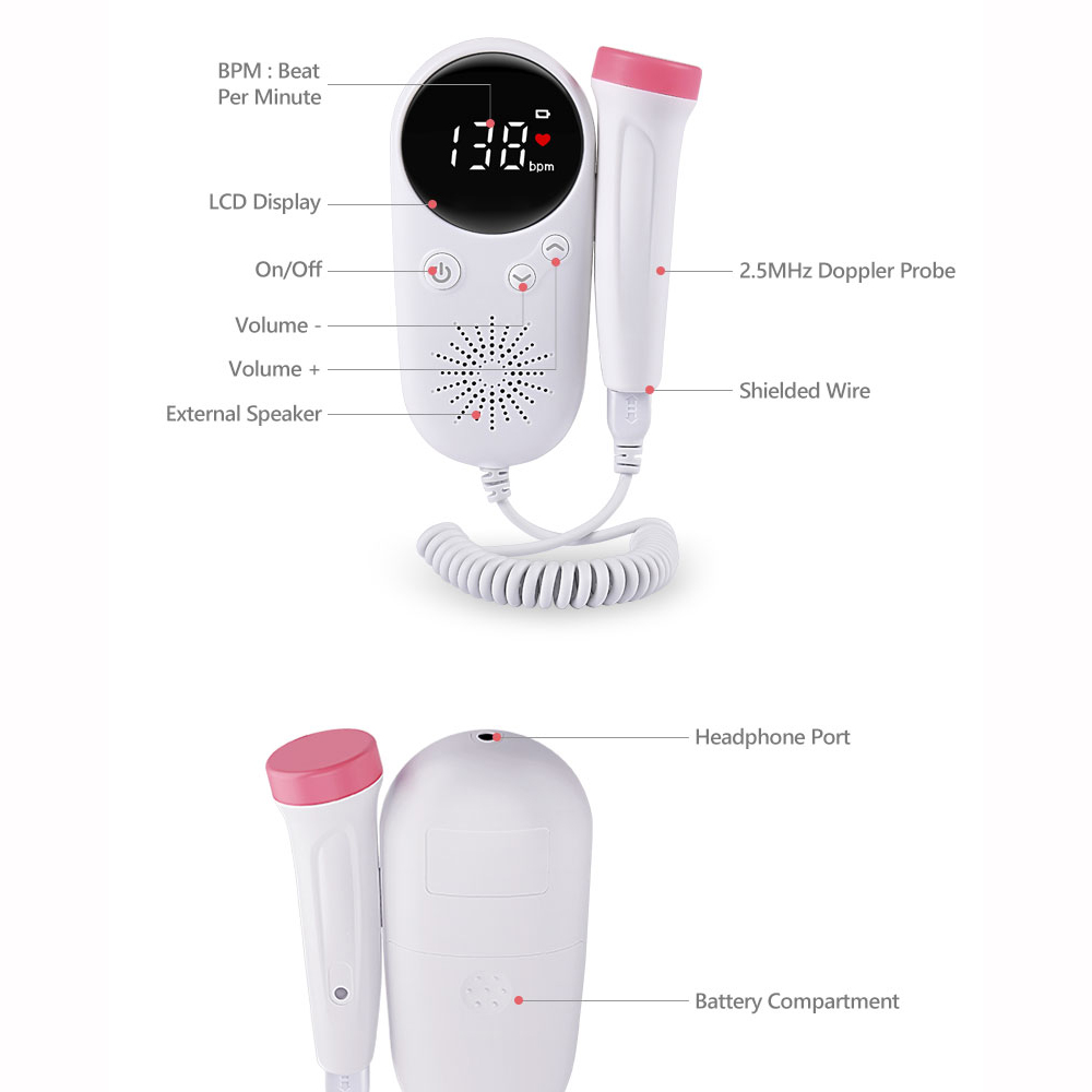 Household Fetal Doppler Baby Prenatal Heart Monitor LCD Display Fetus-voice Meter Pregnant Woman Daily Care Product