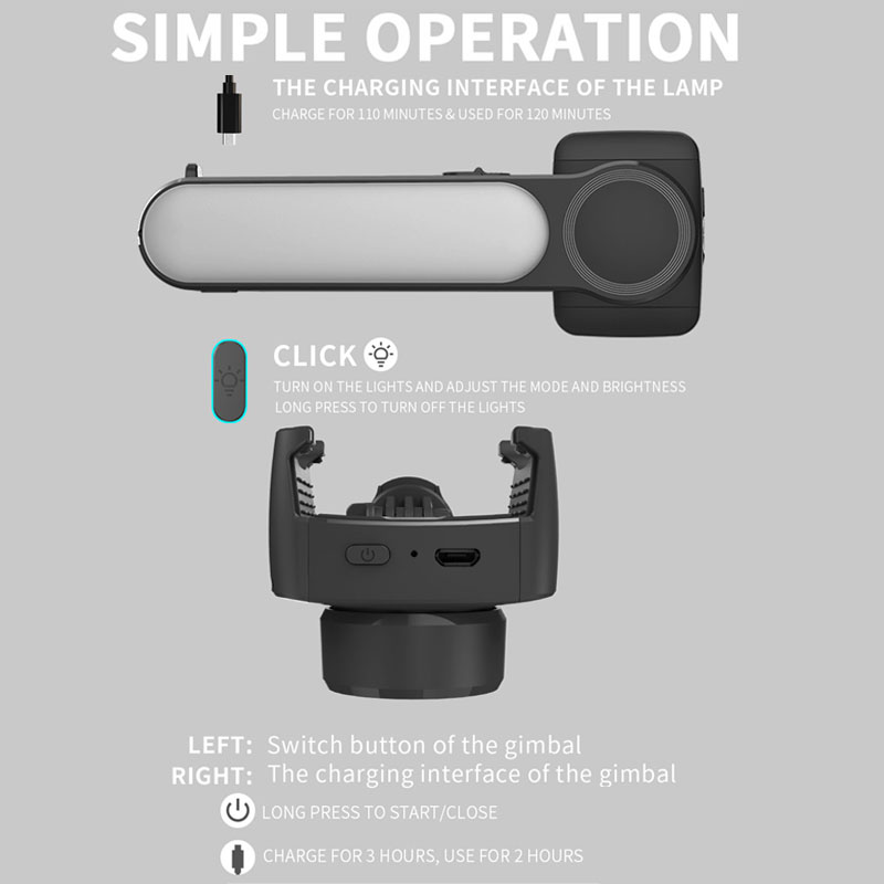 Wireless Bluetooth Handheld Gimbal Stabilizer Mobile Phone Selfie Stick tripod with fill light shutter for IOS Android