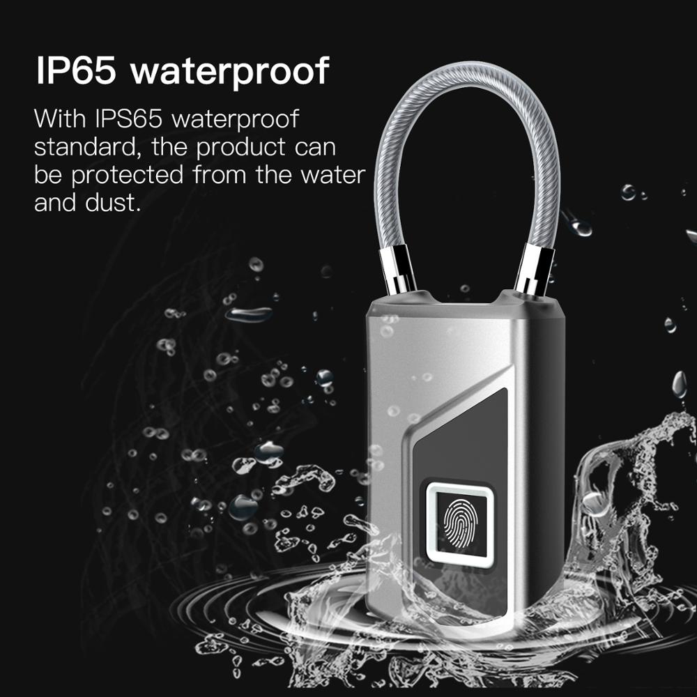 Rechargeable Smart Lock Keyless Fingerprint Lock IP66 Waterproof Anti-Theft Security Padlock Door Luggage Case Lock
