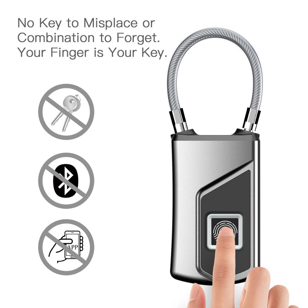 Rechargeable Smart Lock Keyless Fingerprint Lock IP66 Waterproof Anti-Theft Security Padlock Door Luggage Case Lock