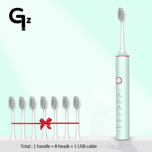 GeZhou Electric Toothbrush Rechargeable IPX7 Waterproof Sonic Toothbrush for children 18 Mode Travel Toothbrush 16 Brush Heads