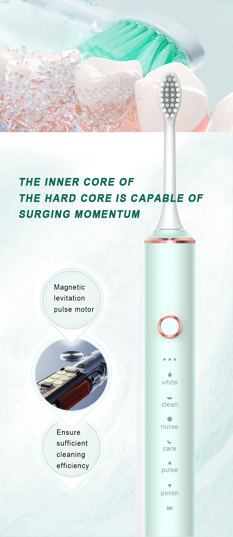GeZhou Electric Toothbrush Rechargeable IPX7 Waterproof Sonic Toothbrush for children 18 Mode Travel Toothbrush 16 Brush Heads