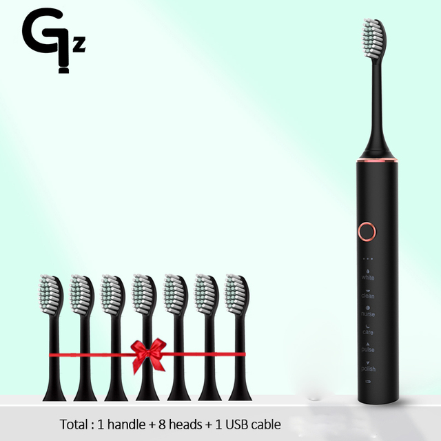GeZhou Electric Toothbrush Rechargeable IPX7 Waterproof Sonic Toothbrush for children 18 Mode Travel Toothbrush 16 Brush Heads