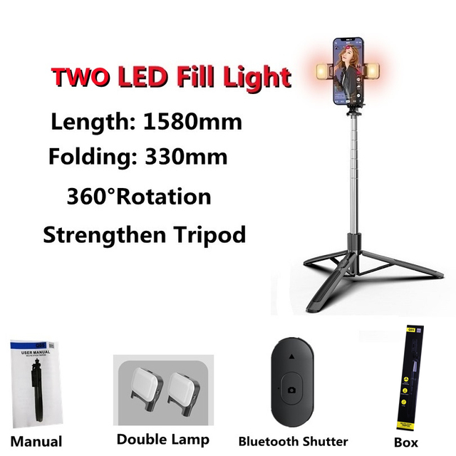 New Wireless Selfie Stick Tripod Foldable Monopod With Fill light For Gopro Action Cameras Smartphones Selfie