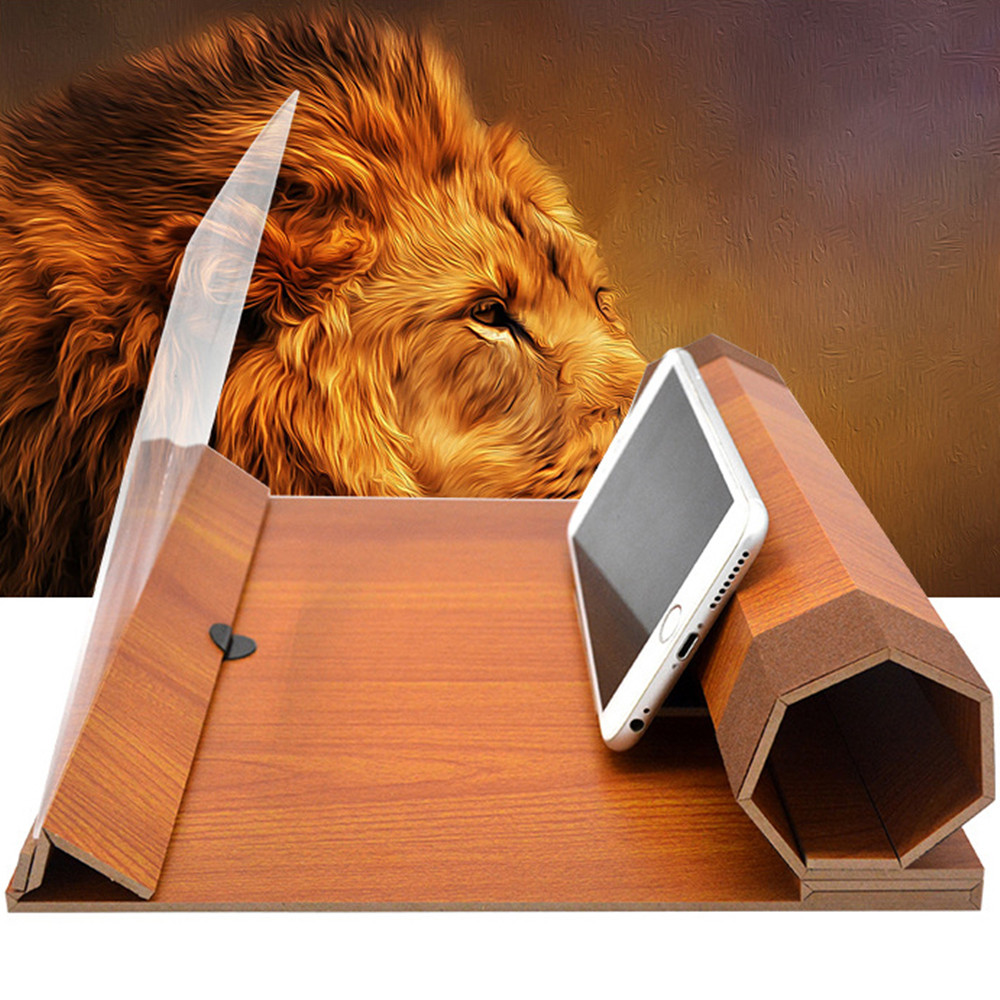 12 Inch 3D HD Movie Video Amplifier Retro Wooden Screen Magnifier Cell Phone With Foldable Holder Stand For iPhone Smart Phone