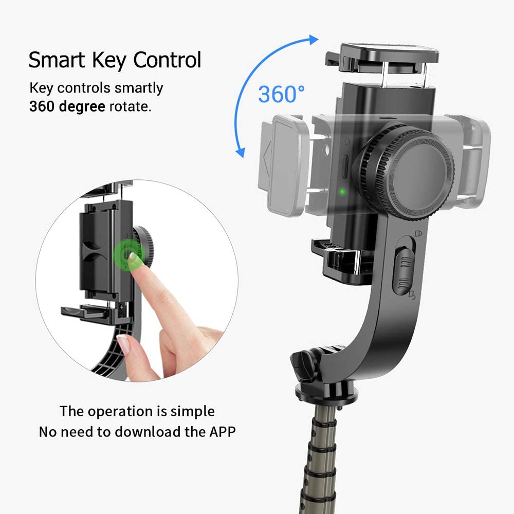 Gimbal Stabilizer, 360 Rotation Selfie Stick Tripod with Bluetooth Wireless Remote, Portable Phone Holder, Auto Balance
