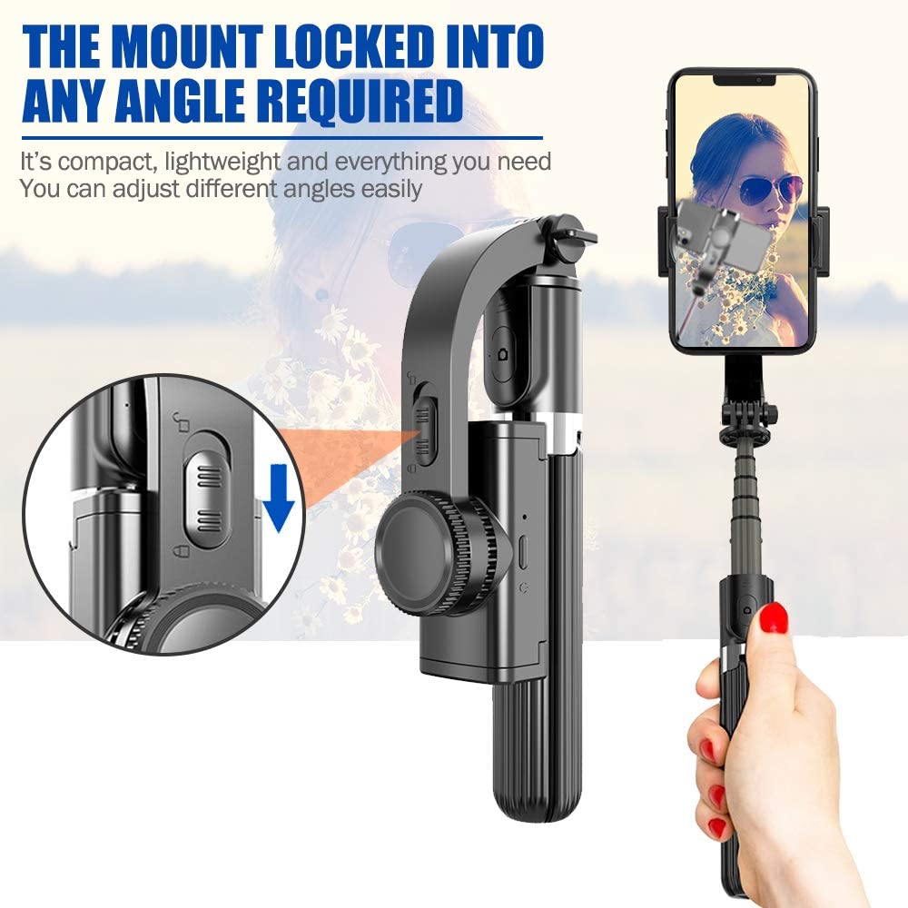 Gimbal Stabilizer, 360 Rotation Selfie Stick Tripod with Bluetooth Wireless Remote, Portable Phone Holder, Auto Balance