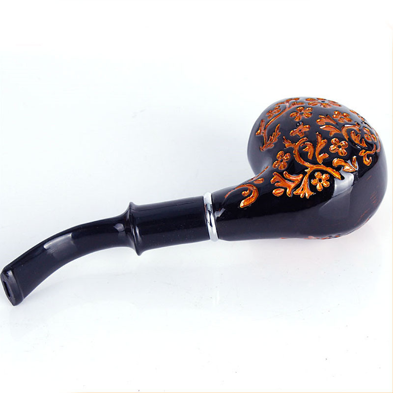Kitchen Dining room appliances Engraved Flower Resin Wood Smoking Pipe Handmade Portable Tobacco Pipe Classic Bent Pipes Cigar Tube As Best Gift In Stock