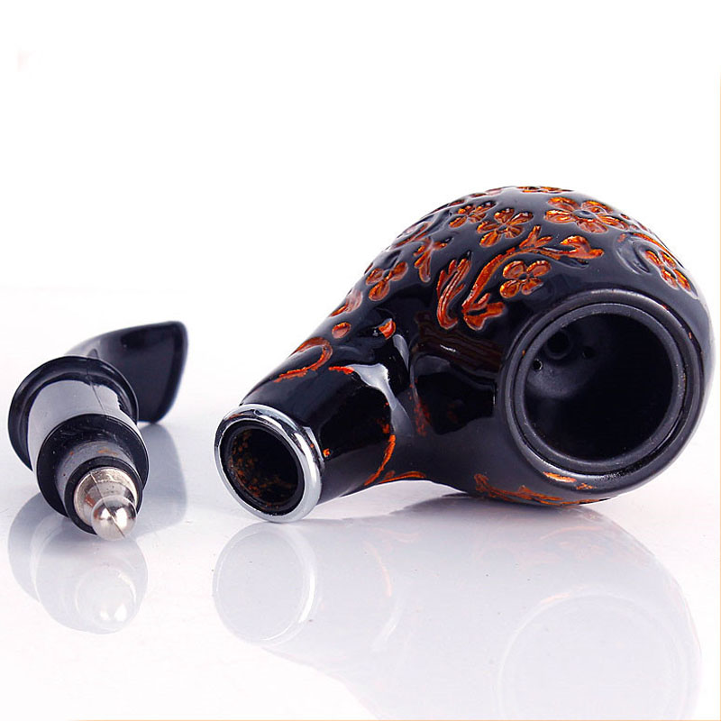 Kitchen Dining room appliances Engraved Flower Resin Wood Smoking Pipe Handmade Portable Tobacco Pipe Classic Bent Pipes Cigar Tube As Best Gift In Stock