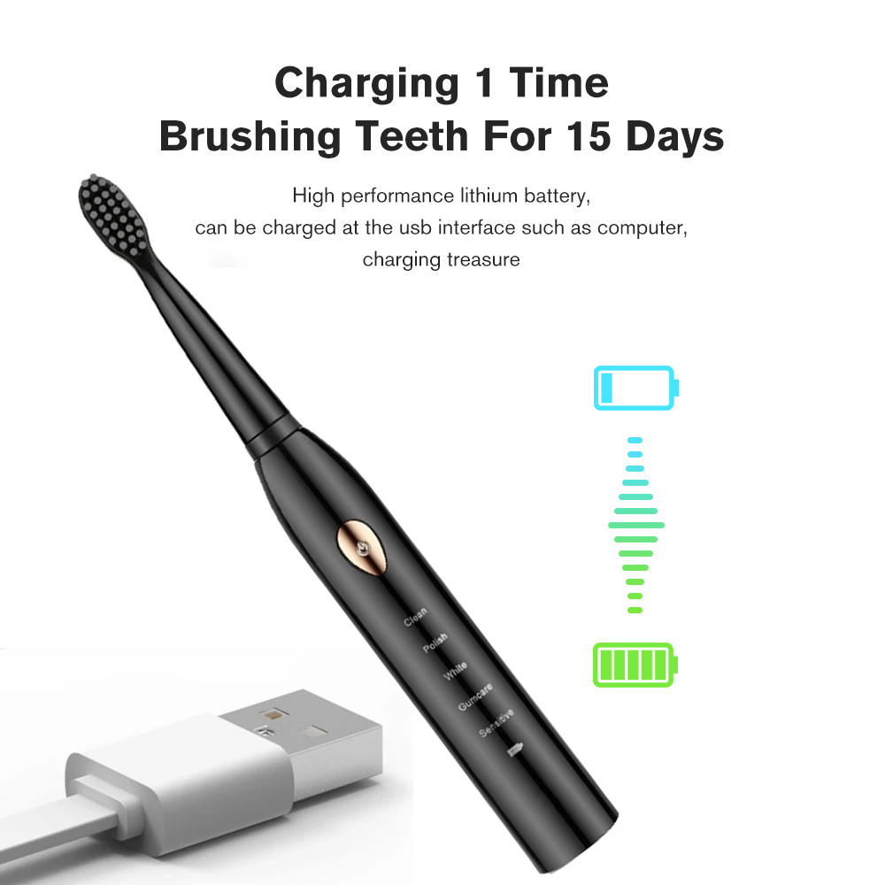 USB Rechargeable Sonic Electric Toothbrush 41000 Time/Min Ultrasonic Electronic Whitening Teeth Brush 5 Mode with Travel Box
